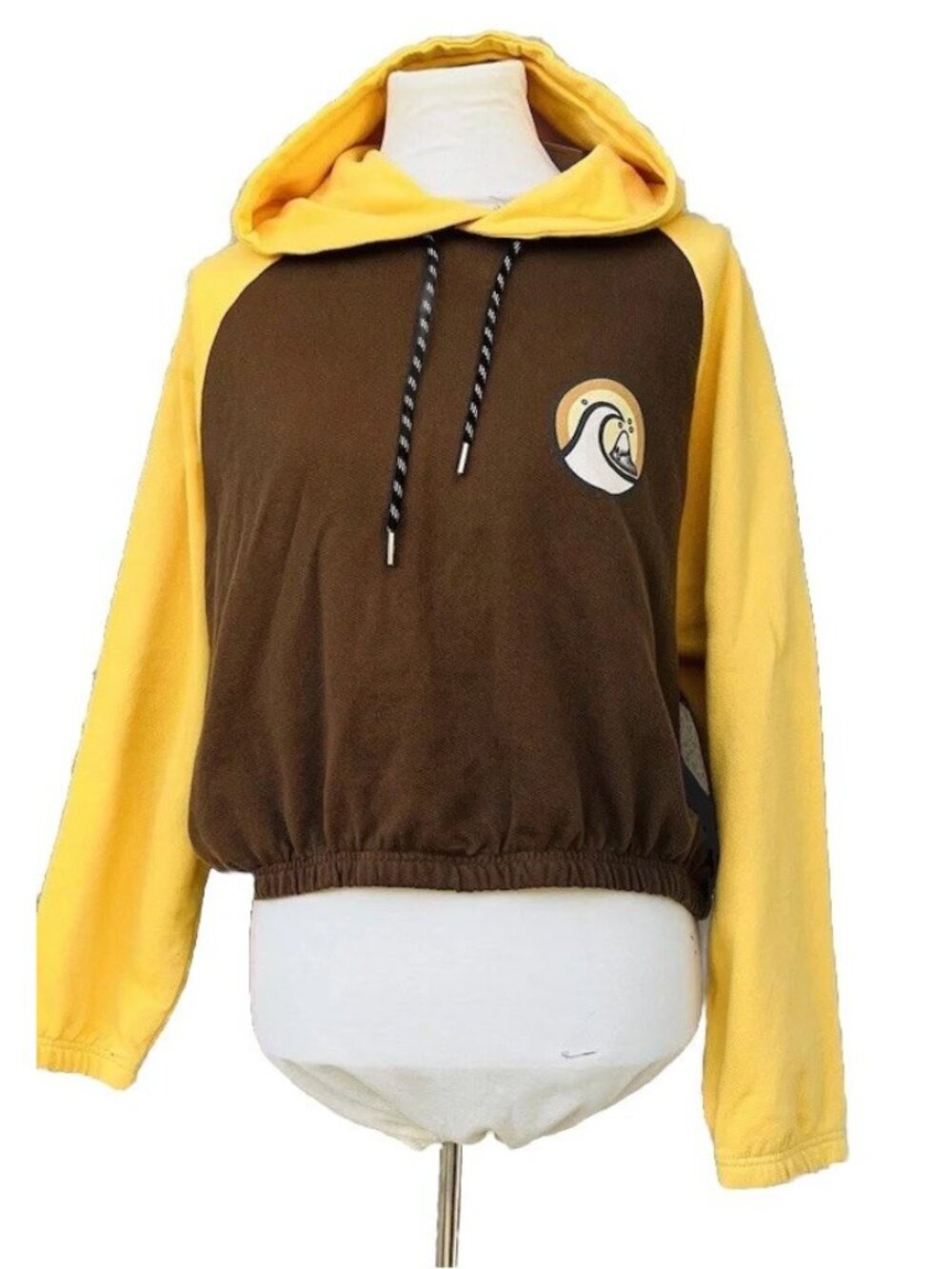 Quiksilver Women’s Brown Pray For Wave Hoodie Size M Cropped Raglan 100% Cotton